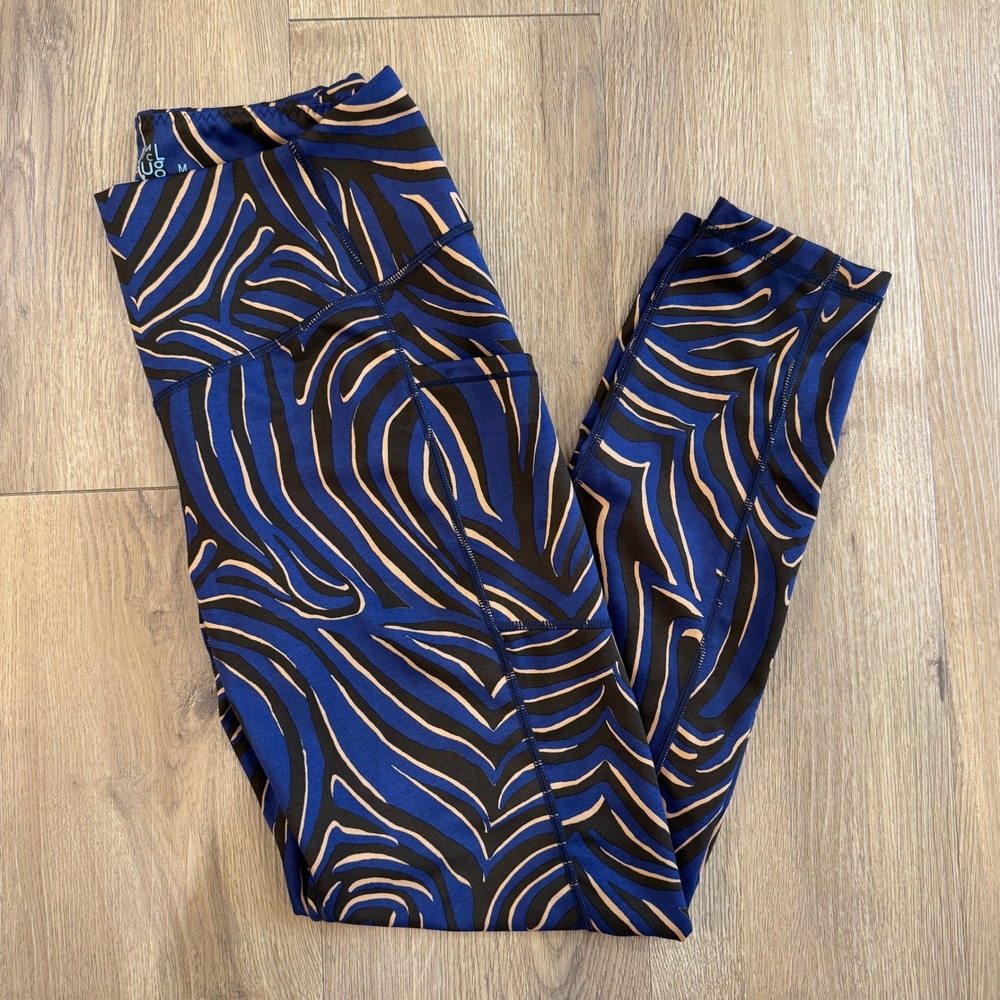 J.McLaughlin Blue Zebra Abstract Print High Rise Active Leggings Size Medium EUC